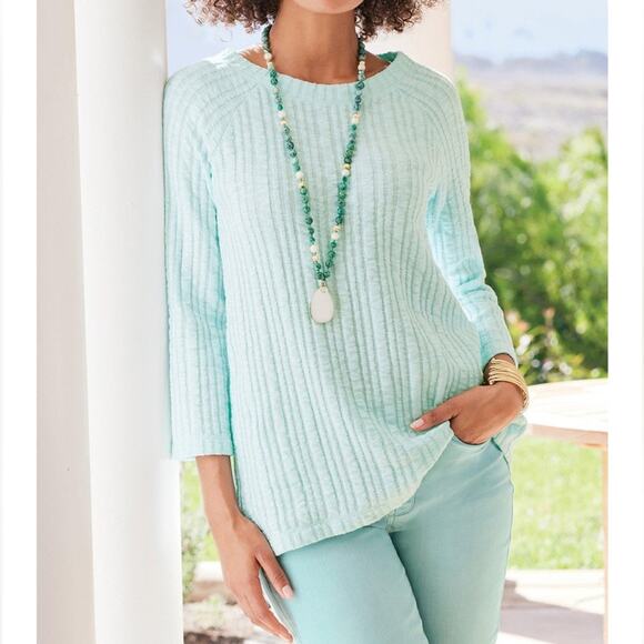 Softsurroundings Womens Seaside Inspired | Goldie Tunic Top Fair Aqua - Picture 4 of 9